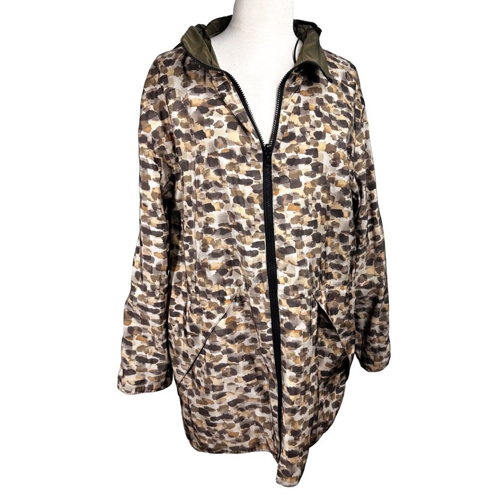 Mycra Pac Womens L Reversible Hooded Travel Coat Made in USA Green Print